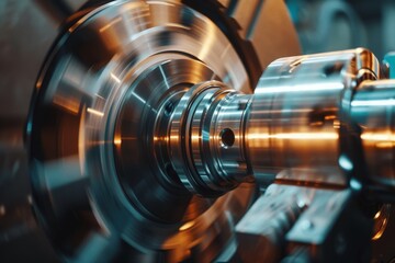 Fototapeta premium Modern CNC machine performing high-precision milling on a metal workpiece