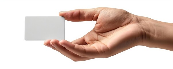 Obraz premium Hand holding a loyalty card, isolated on white background, 
