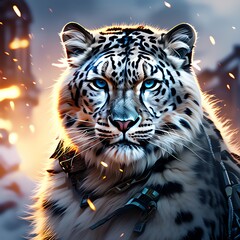 A snow leopard portrait in cinematic style