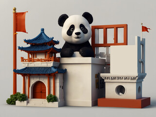 Chengdu National University Games, university-themed cultural and creative products, simple style, white background, high definition, great detail, artistic and innovative design, games, panda, bear, 