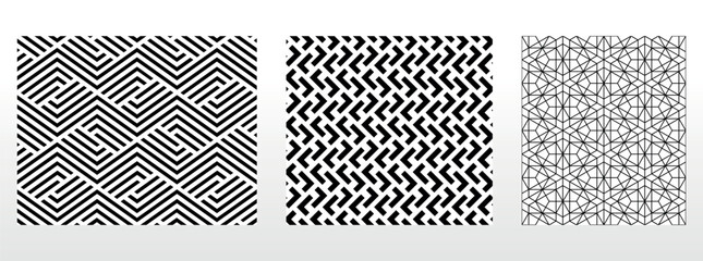 Geometric set of seamless black and white patterns. Simple vector graphics.