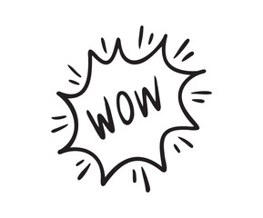 Wow Hand drawn cloud speech bubble element wow text. Explosion cloud icon. Isolated Comic doodle sketch style