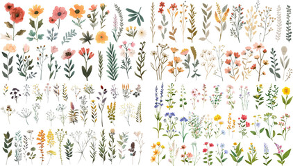 Beautiful floral set with watercolor wild field flowers.  floral watercolor illustration for greeting card, invitation and other printing design. Wild flowers hand drawing vector EPS.  © Pixel Park
