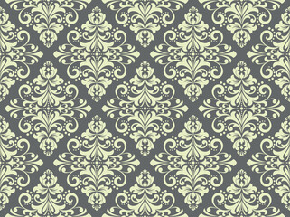 Floral pattern. Vintage wallpaper in the Baroque style. Seamless vector background. Gray and beige ornament for fabric, wallpaper, packaging. Ornate Damask flower ornament