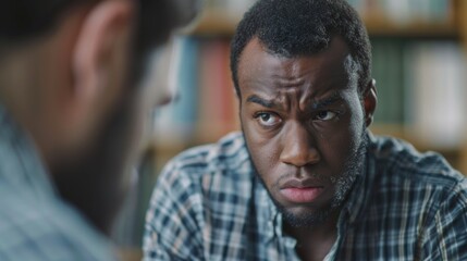 Two men sitting at a table, surrounded by books and papers, engaged in intellectual conversation