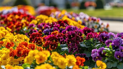 A vibrant display of colorful flowers in a park setting