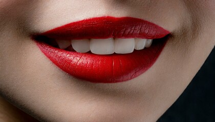 赤い口紅を塗った魅力的な女性の口元