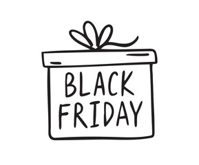 Black friday sale gift box doodle logo icon Hand drawn