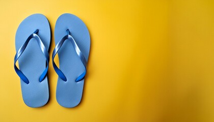 Beach Ready: Blue Flip Flops with Yellow Backdrop
