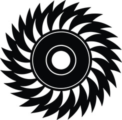 Circular saw blade vector icon isolated on white background. Simple black shape illustration of rotating saw blade.