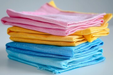 Bunch of colorful cotton napkins stacked on top of each other 