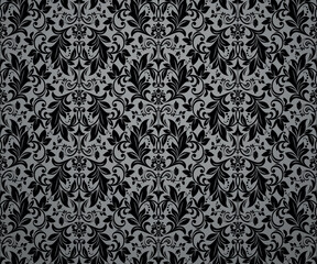 Floral pattern. Vintage wallpaper in the Baroque style. Seamless vector background. Gray and black ornament for fabric, wallpaper, packaging. Ornate Damask flower ornament