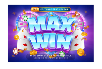 max win 3d text effect and editable text effect with an illustration of a spin lottery machine and a glowing background