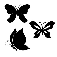 Beautiful Butterfly Black Silhouette Collection Set, front view and side view, Graphic Design