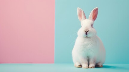 Adorable Bunny With Easter Eggs In Flowery Meadow