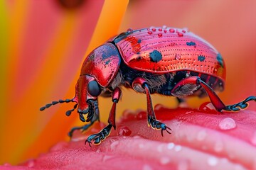 Naklejka premium Giraffe on flower with water drops