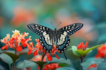 Fototapeta premium A butterfly sits on a flower