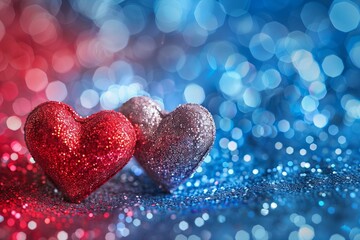 Two hearts blue surface