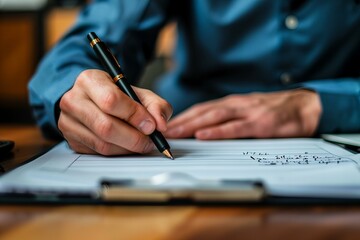 Person writing on paper with pen