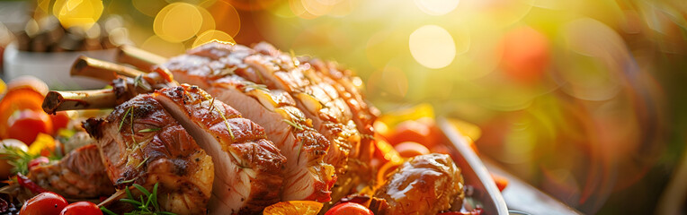 meat in the plate and looking so yummy with bokeh background