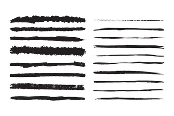 Coal pencils grunge strokes set. Brush Chalk line marker texture. Straight lines