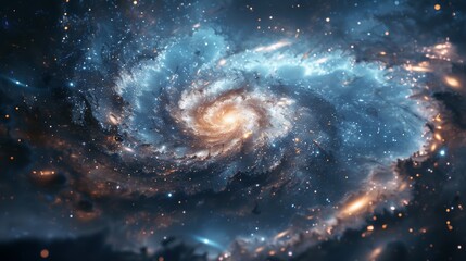 Obraz premium A swirling spiral galaxy dominates a vast starry night sky
