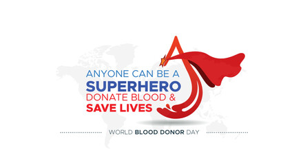 icon of super heroes and blood drop. Donate blood and save life. Blood Donor Day. Thank you poster and appreciation for blood donor.