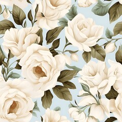 Seamless pattern design of white roses flower