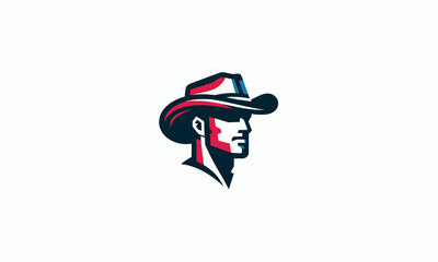 man wearing hat cowboy vector flat design logo