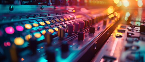 Obraz premium Automated precision manufacturing close up, focus on, copy space, vibrant colors, Double exposure silhouette with control panels