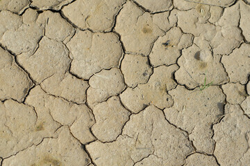 Pęknięcia w suchej ziemi w zbliżeniu makro, tekstura 