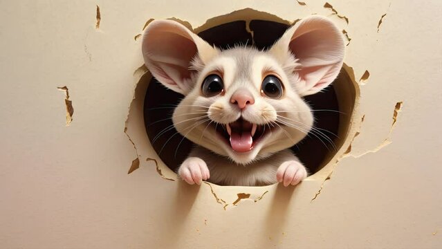 Funny mouse popping out from wall hole. Generative AI