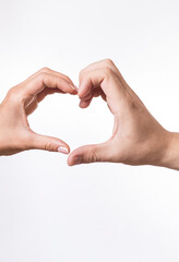 Female and man hands in the form of heart. Love, friendship concept.