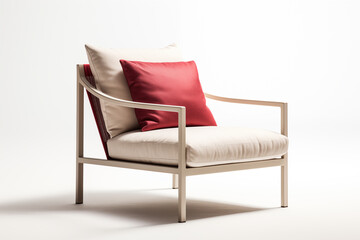 Modern cream outdoor lounge chair with comfortable red cushion