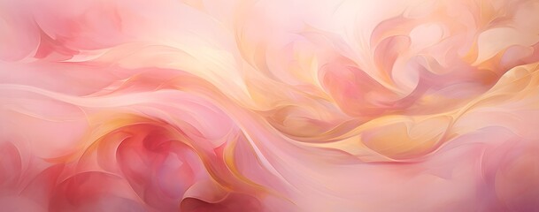 Obraz premium Soft, dreamy background with pastel pink and yellow swirls, evoking the romantic atmosphere of Valentine's Day. The focus is on an abstract design that conveys gentle curves or delicate feminine forms