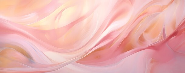 Obraz premium Soft, dreamy background with pastel pink and yellow swirls, evoking the romantic atmosphere of Valentine's Day. The focus is on an abstract design that conveys gentle curves or delicate feminine forms