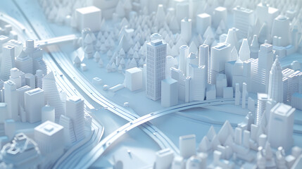 3d rendering of white map scene with city roads buildings top view isometric perspective