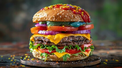 Rainbow Pride Burger - Colorful Cheeseburger with Vibrant Toppings for LGBTQ+ Celebration