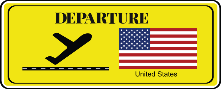 Departure signboard, destination sign, United States flag