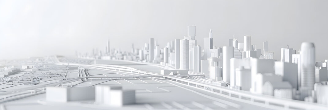 3d rendering of white map scene with city roads buildings top view isometric perspective