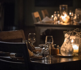 table setting, candle light, rustic, dark and moody