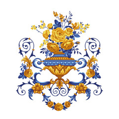 Elegant vase with golden flowers in Baroque style