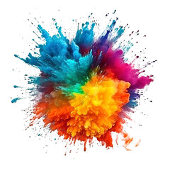 Rainbow colored powder splash or color explosion png cutout isolated on transparent background 