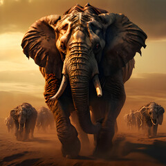 Fototapeta premium elephants at sunset