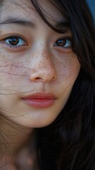 close-up beautiful asian face with sunlight