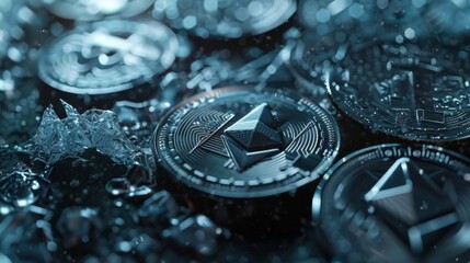 An icy representation of the different types of cryptocurrency each one with its own unique design and characteristics.
