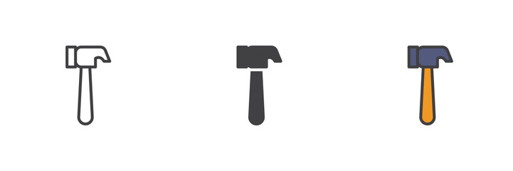 Hammer tool different style icon set
