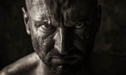Close-up of angry man with intense stare and furrowed brow