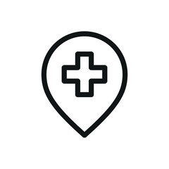 Drugstore map pin isolated icon, pharmacy location pin vector symbol with editable stroke