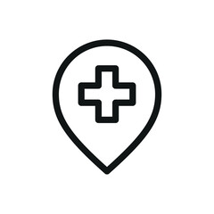 Fototapeta premium Drugstore map pin isolated icon, pharmacy location pin vector symbol with editable stroke